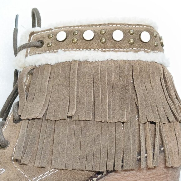 Sam Edelman Suede Fringe Ankle Wedge Boots 4" Heel Women's 8 VGUC - Picture 7 of 16